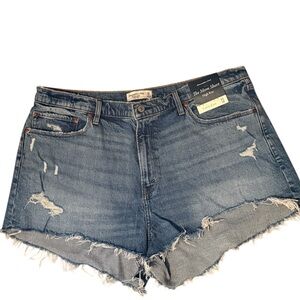 Abercrombie & Fitch Mid-Wash Distressed Mom Jean Shorts